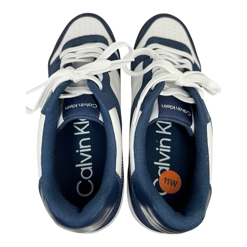 Calvin Klein Men's White Navy Leather Suede‎ Trim Low Top Sneakers Size 11W - Picture 2 of 9